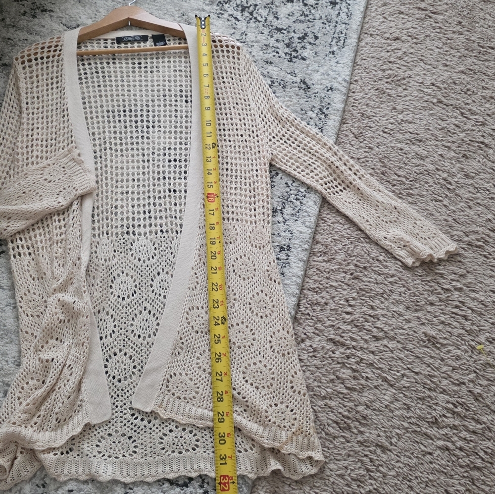 Crochet Boho Open Cardigan Sweater Womens L Festival Cottagecore 90s Cream - Picture 4 of 5